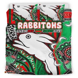South Sydney Rabbitohs Bedding Set - Indigenous Dreaming Souths "Live A Red Green Life"