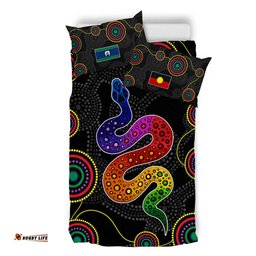 Australia Aboriginal Bedding Set - Indigenous Dreaming Rainbow Serpent Inspired Bedding Set