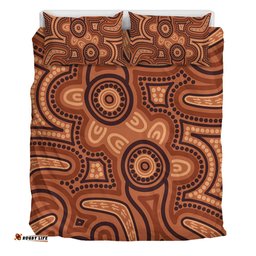 Australia Dot Painting Inspired Aboriginal Bedding Set - Brown Aboriginal Australian Art With Boomerang Bedding Set