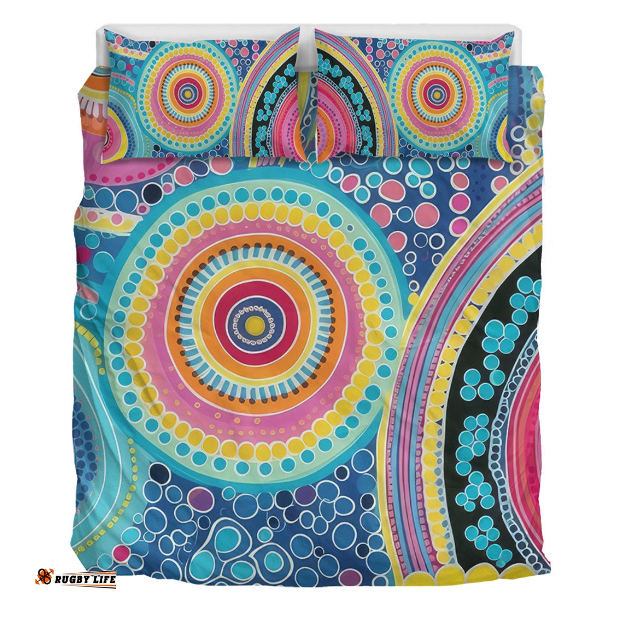 Australia Aboriginal Bedding Set - Dots Pattern And Vivid Pastel Colours Bedding Set