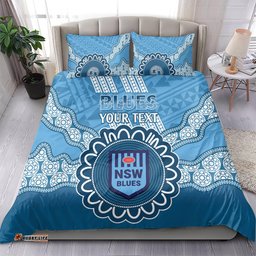Custom NSW Blues Rugby Bedding Set Aussie Aboriginal Mix Polynesian Pattern