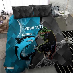 Custom NRL Panthers And Sharks Rugby 2024 Bedding Set Go Champions Dynamic Version