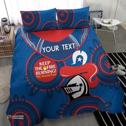 Custom NRL Knights NAIDOC Week Bedding Set Keep The Fire Burning Indigenous Art