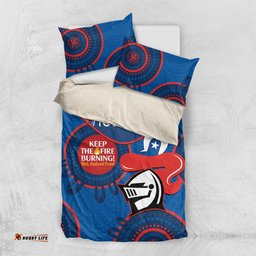 Custom NRL Knights NAIDOC Week Bedding Set Keep The Fire Burning Indigenous Art