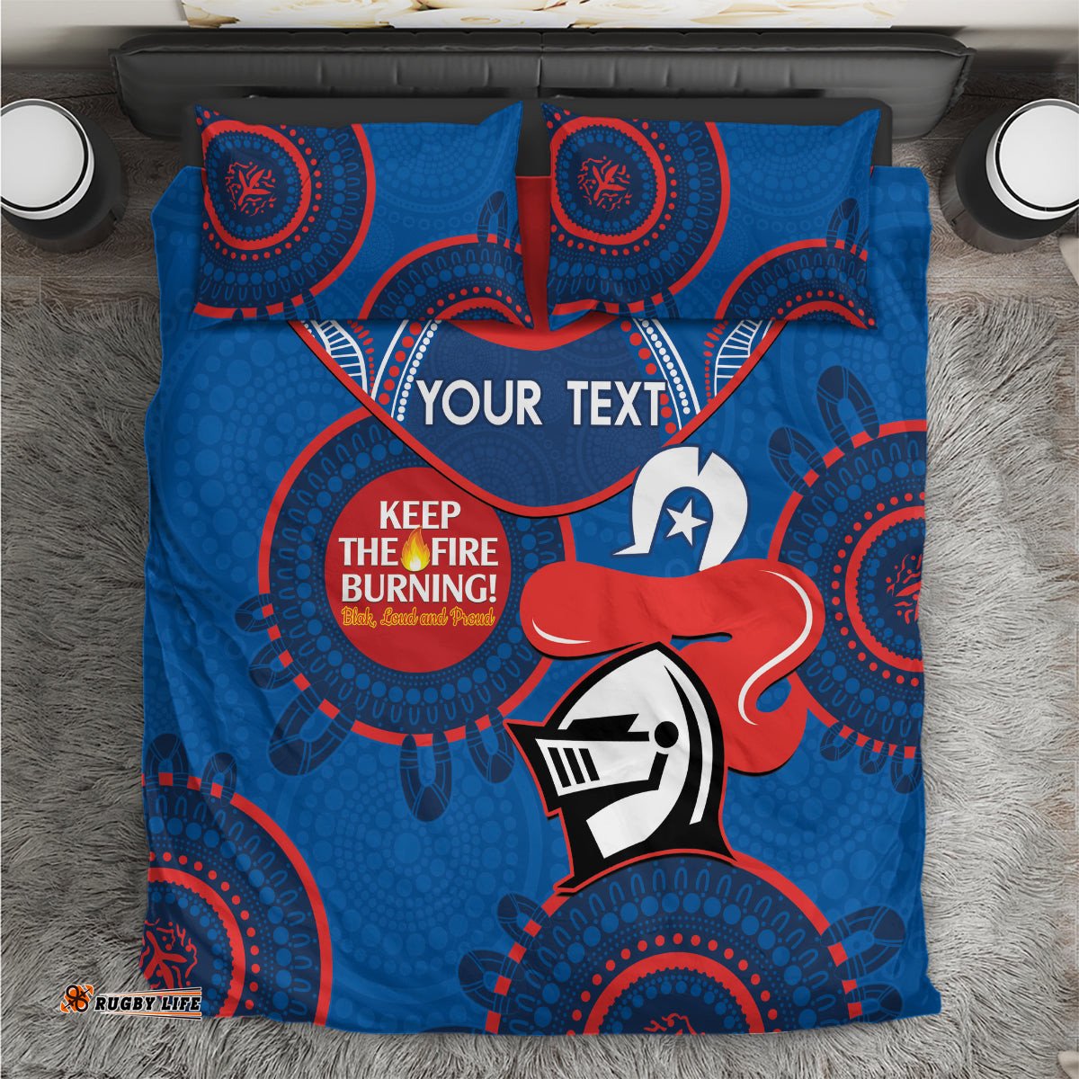 Custom NRL Knights NAIDOC Week Bedding Set Keep The Fire Burning Indigenous Art