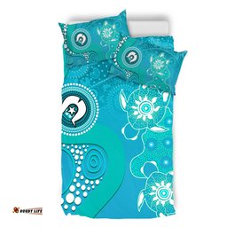 Australia Turtles Aboriginal Bedding Set - Indigenous Dot Turtles In The Ocean (Sapphire) Bedding Set