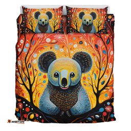 Australia Koala Custom Bedding Set - Aboriginal Koala With Flowers Bedding Set