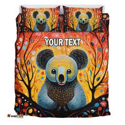 Australia Koala Custom Bedding Set - Aboriginal Koala With Flowers Bedding Set