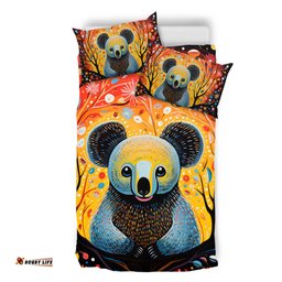 Australia Koala Custom Bedding Set - Aboriginal Koala With Flowers Bedding Set