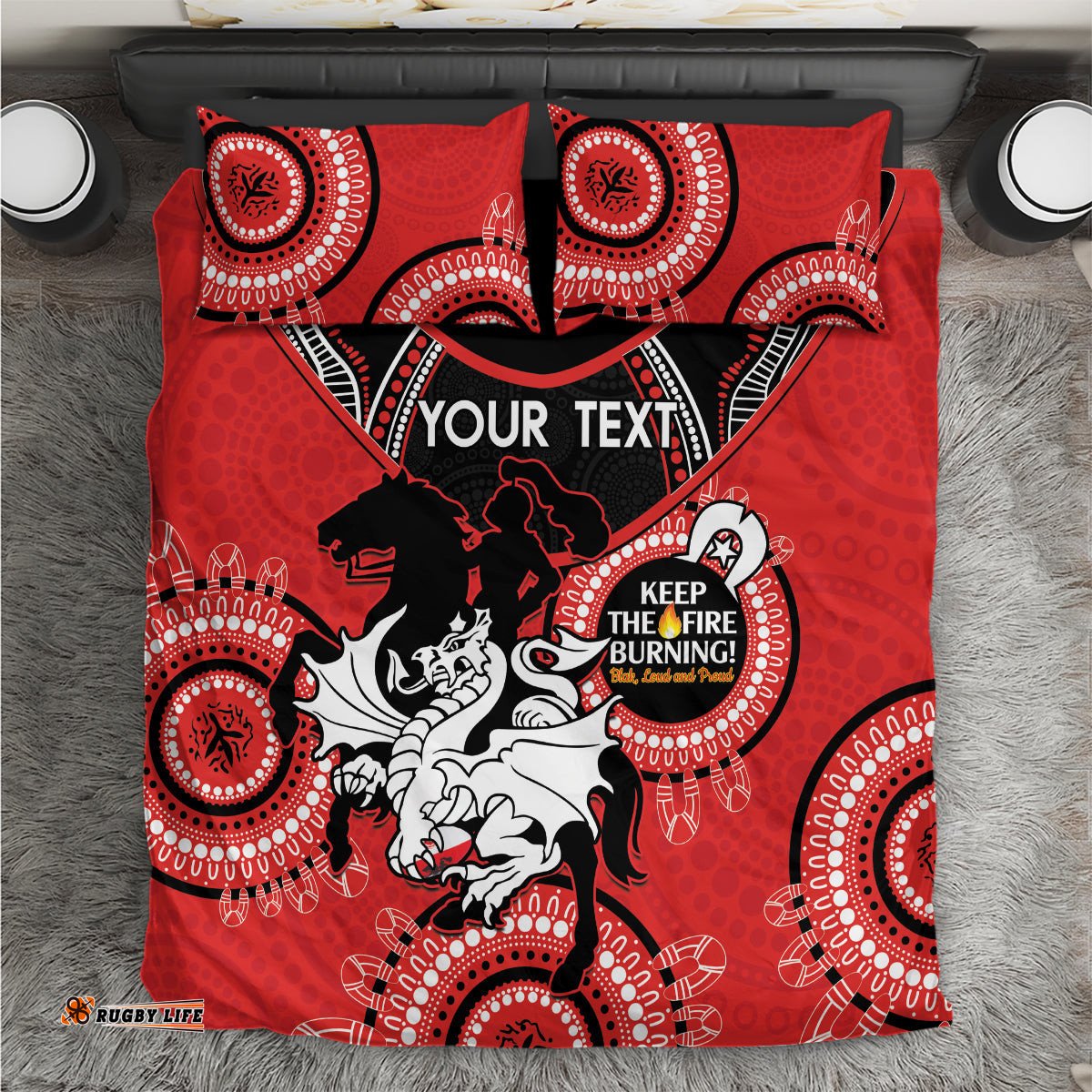 Custom NRL Dragons NAIDOC Week Bedding Set Keep The Fire Burning Indigenous Art