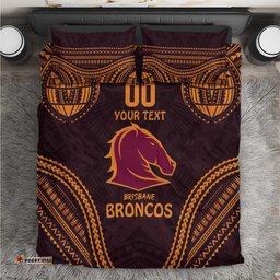 Custom Broncos Rugby Bedding Set With Polynesian Style
