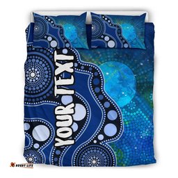 [Custom] Australia Aboriginal Inspired Bedding Set - Australia Indigenous Flag Circle Dot Painting Art (Blue)