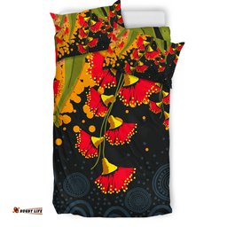 Australia Aboriginal Inspired Bedding Set - Red Bottle Flower Aboriginal Inspired Dot Painting Style