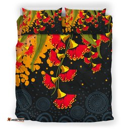 Australia Aboriginal Inspired Bedding Set - Red Bottle Flower Aboriginal Inspired Dot Painting Style