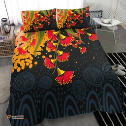 Australia Aboriginal Inspired Bedding Set - Red Bottle Flower Aboriginal Inspired Dot Painting Style