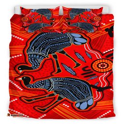 Australia Indigenous Bedding Set - Emu aboriginal inspired art background