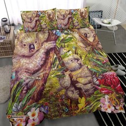 Australia Koala Bedding Set - 3D Koala with Waratah Flower Bedding Set