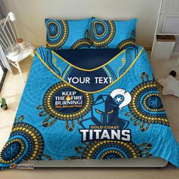 Custom NRL Titans NAIDOC Week Bedding Set Keep The Fire Burning Indigenous Art