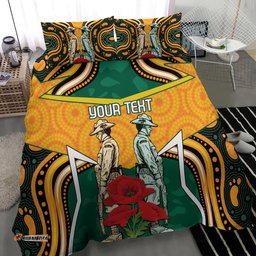 Australia Wallabies Rugby ANZAC Custom Bedding Set Poppy Soldier With Aboriginal Dots Art