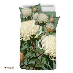 Australia Waratah Bedding Set - White Waratah Flowers Fine Art Ver1 Bedding Set