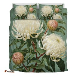 Australia Waratah Bedding Set - White Waratah Flowers Fine Art Ver1 Bedding Set
