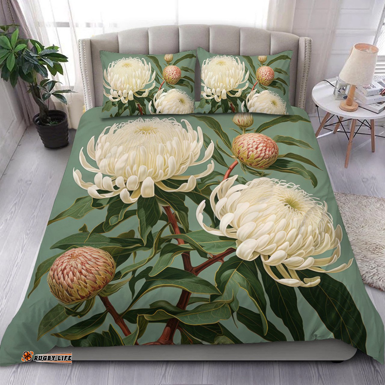 Australia Waratah Bedding Set - White Waratah Flowers Fine Art Ver1 Bedding Set
