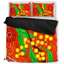 Australia Aboriginal Bedding Set - Aboriginal Dot Art Of Australian Yellow Wattle Painting Bedding Set
