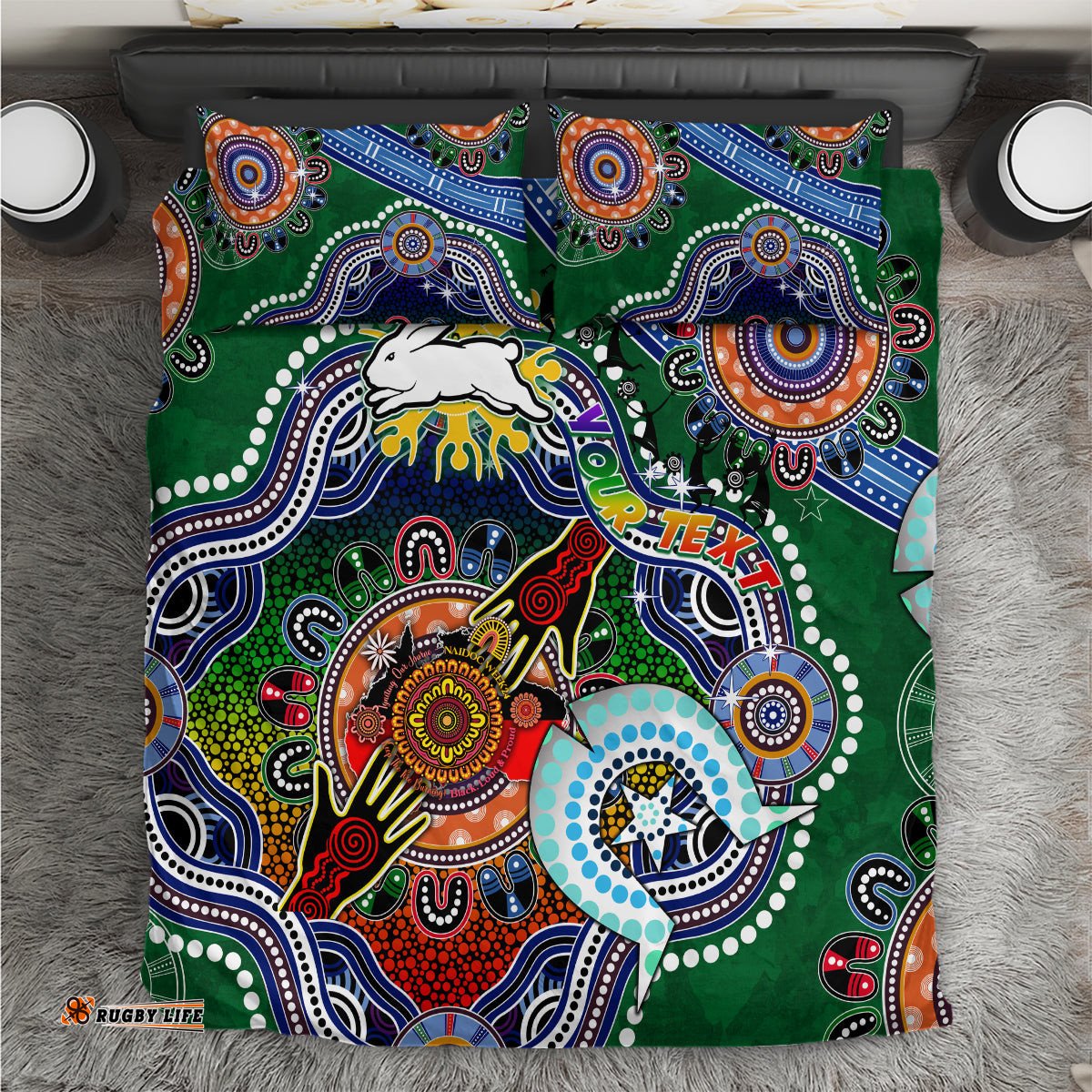 Personalised Rabbitohs NAIDOC Week 2024 Bedding Set Australia Aboriginal Dot Painting DT02