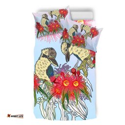 Australia Kookaburra Bedding Set - Couple Kookaburra With Eucalyptus Flower Art Bedding Set