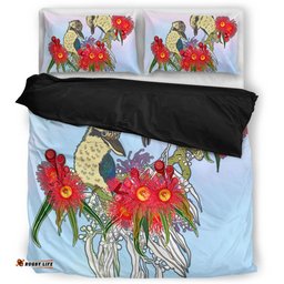 Australia Kookaburra Bedding Set - Couple Kookaburra With Eucalyptus Flower Art Bedding Set
