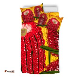 Australia Aboriginal Bedding Set - Aboriginal Dot Art Of Australian Native Banksia Flower Bedding Set
