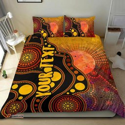 [Custom] Australia Aboriginal Inspired Bedding Set - Australia Indigenous Flag Circle Dot Painting Art (Golden)
