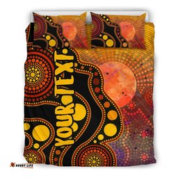[Custom] Australia Aboriginal Inspired Bedding Set - Australia Indigenous Flag Circle Dot Painting Art (Golden)