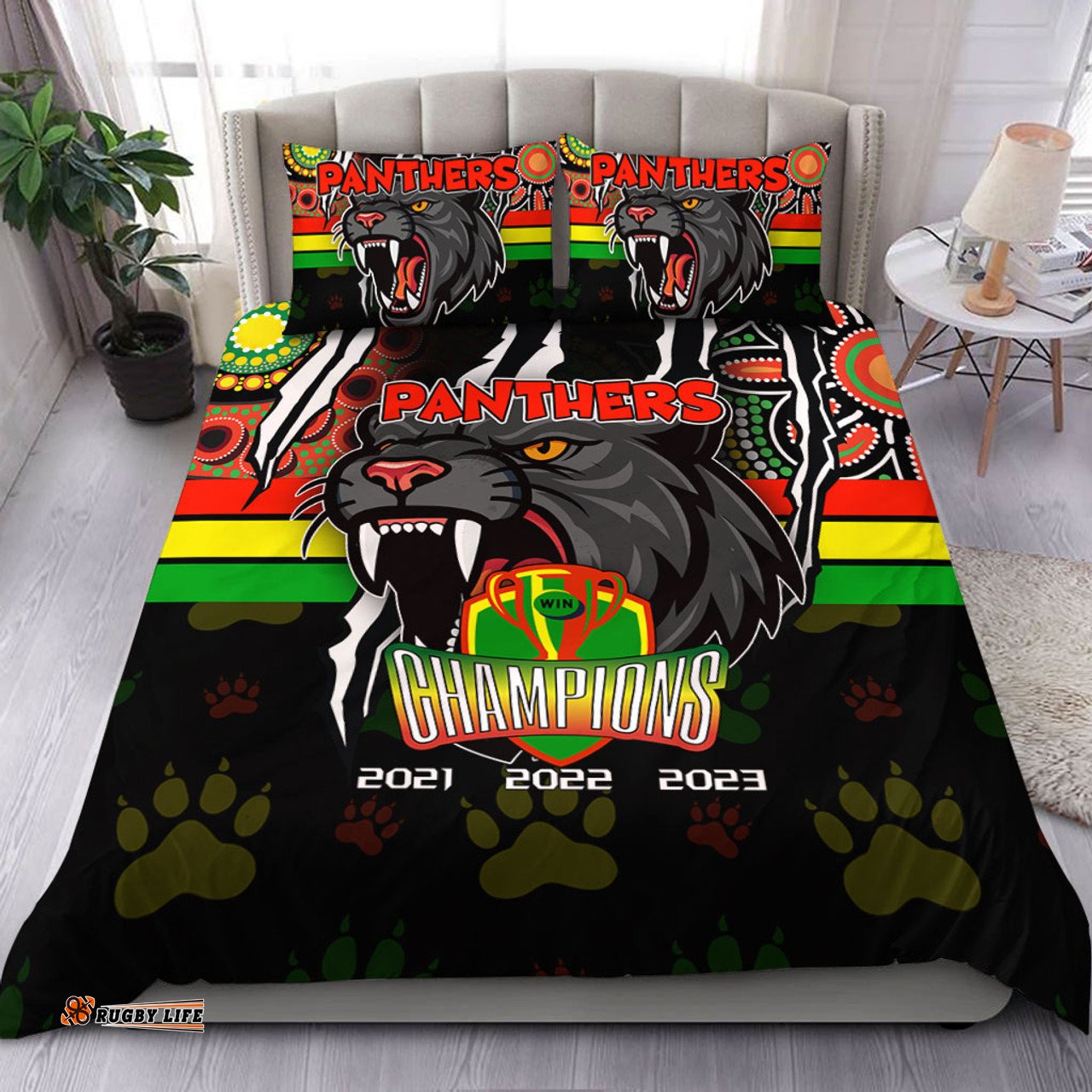 Penrith Panthers Bedding Set Talent Win Games But Teamwork And Intelligence Win Championships With Aboriginal Style