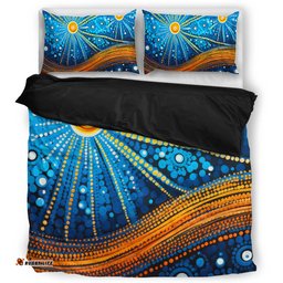 Australia Dreaming Aboriginal Bedding Set - Aboriginal Culture Indigenous Dot Painting Inspired Bedding Set