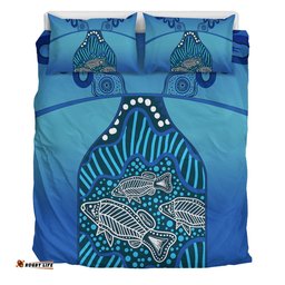 Australia Aboriginal Bedding Set - Blue Aboriginal Dot With Fish Bedding Set