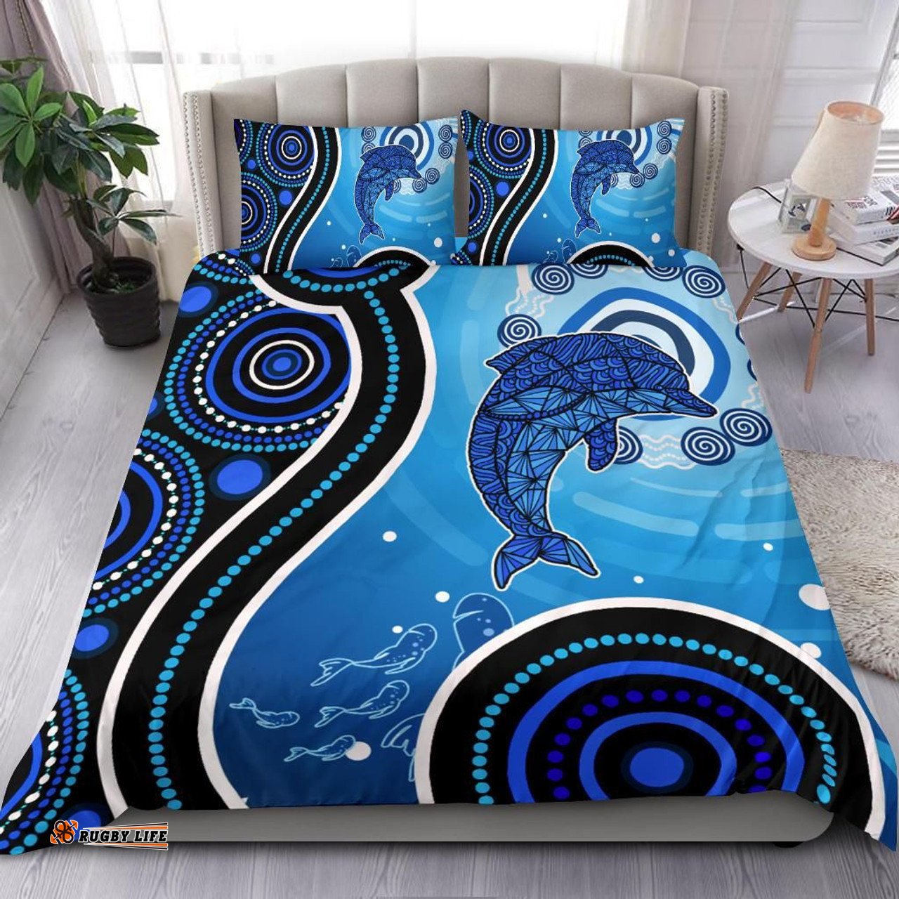 Australia Aboriginal Inspired Bedding Set - Dolphin And Aboriginal Inspired Dot Patterns