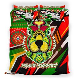 Australia Rabbitohs Custom Bedding Set - Brave Bunnies Go the Mighty Heroes Indigenous Bedding Set