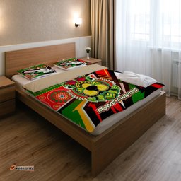 Australia Rabbitohs Custom Bedding Set - Brave Bunnies Go the Mighty Heroes Indigenous Bedding Set