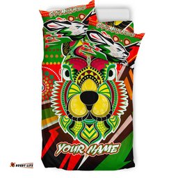 Australia Rabbitohs Custom Bedding Set - Brave Bunnies Go the Mighty Heroes Indigenous Bedding Set