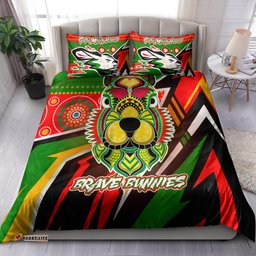 Australia Rabbitohs Custom Bedding Set - Brave Bunnies Go the Mighty Heroes Indigenous Bedding Set