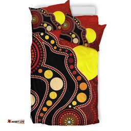 Australia Aboriginal Inspired Bedding Set - Australia Indigenous Flag Circle Dot Painting Art