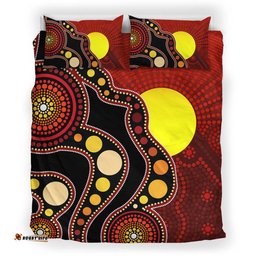 Australia Aboriginal Inspired Bedding Set - Australia Indigenous Flag Circle Dot Painting Art