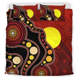 Australia Aboriginal Inspired Bedding Set - Australia Indigenous Flag Circle Dot Painting Art