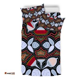 Australia Aboriginal Bedding Set - Eucalyptus seamless pattern In Aboriginal Dot Art Bedding Set