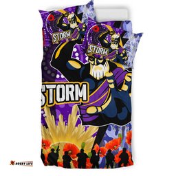 Melbourne Storm Anzac Aboriginal Inspired Bedding Set - Melbourne Storm with Remembrance Day Poppy Flower Bedding Set