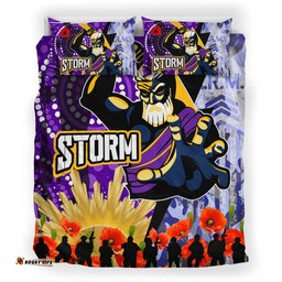 Melbourne Storm Anzac Aboriginal Inspired Bedding Set - Melbourne Storm with Remembrance Day Poppy Flower Bedding Set