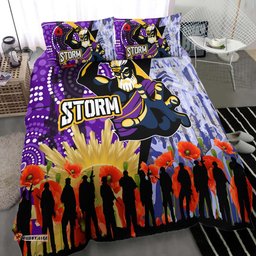 Melbourne Storm Anzac Aboriginal Inspired Bedding Set - Melbourne Storm with Remembrance Day Poppy Flower Bedding Set