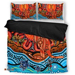 Amazing Aussie Australia Aboriginal Inspired Kangaroo Dreaming Dot Painting Pattern Bedding Set