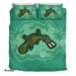 Australia Aboriginal Bedding Set - Green Platypus Aboriginal Art Inspired Bedding Set